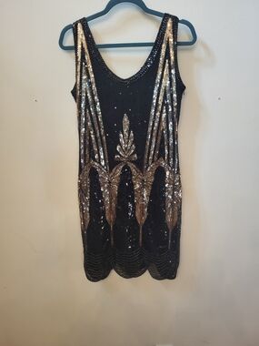 Black & Gold Sequin Cocktail Dress
